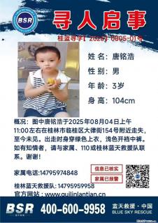 【寻人启事】图中唐铭浩于2025年08月04日上午11:00左右在桂林市临桂区大律街154号附近走失 - 商洛28生活网 sl.28life.com
